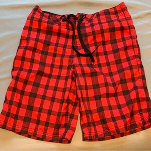 Oakley Board Shorts Men's Red Plaid Swim Shorts 34